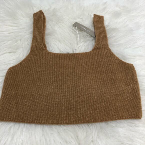Everlane Women's‎ Tank Top Size Medium Tan Cropped Stretch Ribbed Cozy Pullover - Picture 5 of 13